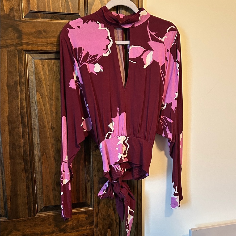 FP Movement by Free People Burgundy and Pink Floral Blouse